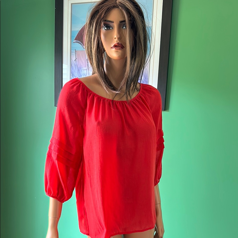 🧡🧡NWOT LOFT Relaxed Red-Orange Ruched Blouse🧡🧡